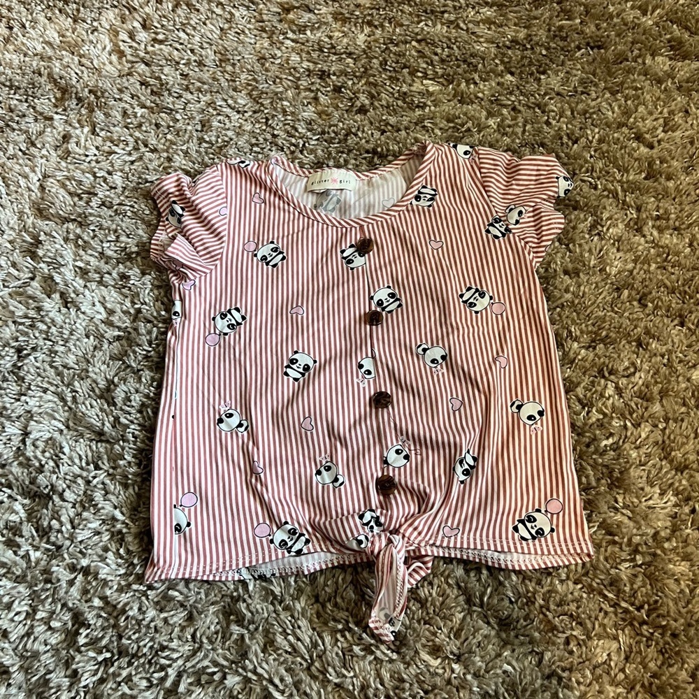 Glitter girl reddish pink girls bear top with tie‎ front